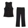 Roupas Femininas Europeias Americanas AliExpress Venda Quente Top Assimétrico Plissado de Um Ombro com Cintura Marcada e Ombros Acolchoados + Conjunto de Calças Wide-Leg