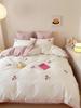 Juego de cama infantil de cuatro piezas de algodón cepillado de 80 piezas con bonito oso y cereza bordado, ropa de cama de algodón grueso para otoño e invierno