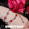 Collar de Joyería con Dulce de Diamante de Colores, Cristal, Gema Dopamina, Accesorio de Banquete de Alta Gama, Conjunto de Pulsera de Diamante Rosa Blush Floral