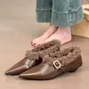 Zapatos de Felpa con Temperamento Pelo Francés Zapatos Nuevos de Una Sola Hebilla Punta Fina Otoño Invierno Correa Única Zapatos Pequeños de Cuero para Mujer 2026 Calzado de Exterior Tacón Kitten