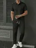 2026 Nuevo Conjunto Cruzado Europeo y Americano para Hombre de Primavera y Otoño, Camisa Polo de Manga Corta con Cuello Acanalado y Pantalones Largos, Deportivo Casual