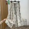 Calça Pantalona de Algodão e Linho Estampada Estilo Étnico Feminina Verão Temperamento Rejuvenescedora Barra com Babados Culotes Retrô de Algodão e Linho Cintura Alta Casual