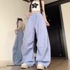Pantalones Casuales Plisados Curvos Estilo Callejero Americano Rayas de Dopamina Caída Cordón Cintura Elástica Holgados Pantalones de Chándal Cargo