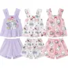 Nuevo conjunto de verano dulce y elegante, con lindos shorts de tirantes y un diseño de dibujos animados, perfecto como conjunto de pijama para niñas pequeñas