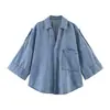 Al por mayor 2026 Primavera Nueva Estilo Europeo y Americano Camisa de Mezclilla Casual Suelta para Mujer Manga Ancha 12270