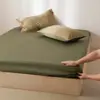 Sábana de Cama de Algodón de Fibra Larga 100S de Gama Alta, Sábana Ajustable de Algodón Puro Totalmente Envuelta Antideslizante, Funda de Almohada de Color Sólido de una Pieza