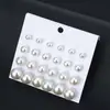 Estilo Popular Transfronterizo Europeo y Americano Pendientes Geométricos de Moda Set de Tarjeta Juego de Pendientes de Perla Sintética de Viaje Set de 15 Piezas para Mujer