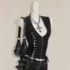 Chaleco Sin Mangas Estilo Punk Oscuro Europeo y Americano con Correas Laterales, Cuello en U, Cremallera, Ceñidor en la Cintura, Adelgazante, Top Chaleco Sexy con Cordón