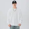 Camiseta de Manga Larga de Algodón de Bambú Nueva para Primavera y Otoño para Hombre, Color Sólido, Simple, Versátil, Holgada, Cuello Redondo, Camiseta Básica