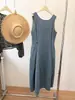 Vestido Chaleco de Mezclilla sin Mangas con Cuello Redondo Estilo Retro para Mujer, Vestido Casual Holgado Adelgazante que Ceñe la Cintura para Verano