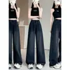 Jeans Negros para Mujer, Nuevo Estilo Otoño e Invierno, Tallas Grandes, Cintura Alta, Pantalones Rectos Holgados, Adelgazantes, Cintura Elástica, Pantalones de Pierna Ancha
