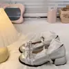 Zapatos de tacón alto de encaje con lazo estilo francés populares para mujer, nuevos zapatos de tacón grueso para otoño 2026 para combinar con faldas, zapatos Mary Jane