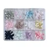 Decoraciones para Uñas con Lazos de Tela Mixta de 12 Compartimentos, Exquisitos Lazos de Cinta, Caja de Decoraciones con Pedrería para Uñas Cruzada con Perlas