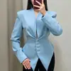 206 Otoño Nueva Moda Femenina Estilo Europeo y Americano Transfronterizo Elegante Ajuste Delgado Asimétrico Corto Manga Larga Abrigo