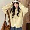 Cardigã de malha waffle para mulheres, novo suéter casual estilo coreano outono/inverno, peça externa versátil, top com zíper duplo que rejuvenesce