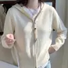 Cárdigan casual con capucha y cierre de cremallera para mujer, con capucha ajustable con cordón, prenda exterior de punto y corte relajado, perfecto para figuras petite.