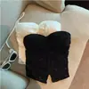 Top Tomara que Caia de Renda Retro com Fenda Feminino Doce Elástico Bandagem Cropped Bojo Integrado Linda Base para Costas Camisa