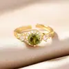 Anillo de Cubo de Azúcar Verde Oliva de Diseño Fresco y Exquisito Joyería de Moda Lujo Ligero Moda de Nicho Anillo Abierto de Circonia