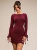Ropa de Mujer Transfronteriza Europea y Americana Vestido Sexy de Manga Larga sin Espalda Otoño e Invierno Nuevo Mini Vestido Corto Rojo para Fiesta