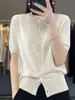 Moda Em Torno Do Pescoço Cor Sólida Cintura Apertada Emagrecimento Fivela Curta Meia Manga Lã Penteada Nova Malha Cardigan Manga Curta