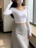 Cropped Manga Longa Feminino, Novo Estilo Coreano de Outono, Camiseta Básica Menina Pura Desejo, Top Curto Versátil Slim Fit, Tendência