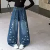 Nueva colección de otoño para niñas: Pantalones vaqueros de pierna ancha con estampado de estrellas estilo coreano, adecuados para primavera y otoño, casuales y modernos