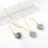 Brincos e colar de pedra natural para amor transfronteiriço, conjunto de joias de brincos e colar em forma de coração, moda requintada, temperamento, para mulheres