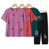 Camiseta de Manga Corta de Verano para Personas de Mediana Edad y Mayores, Traje Holgado de Algodón y Seda Bordado, Blusa de Nuevo Estilo para Mamá, Top de Abuela para Mujeres