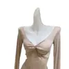 Camiseta de Manga Larga Retorcida con Cuello en V de Lana Tencel Piel de Ángel para Mujer, Prenda Base para Otoño e Invierno, Ropa Interior para Principios de Primavera