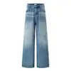 A127 Jeans Masculino de High Street Americano Tendência Unissex Toque de Luxo Lavado Design de Padrão de Relâmpago Perna Reta Solto