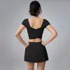 Top Esportivo com Costas em Tela Bonitas para Yoga Feminino, Modelador, com Bojo Fixo, Manga Curta, para Pilates, Treinamento Fitness