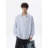 Moletom com Gola Polo Listrada Estilo Americano Falso Duas Peças para Homem, Lançamento de Outono, Design Solto, Marca da Moda, Descolado e Rebelde, Top Casual