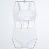 Bikini estilo coreano sexy sin espalda cintura alta cubre vientre tirantes adelgazante color sólido simple traje de baño dividido mujer bikini