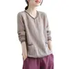 Nuevo Top Pulóver Holgado Versátil de Algodón y Lino con Mangas Largas, Cuello en V y Estampado Floral Vintage, Talla Grande, para Primavera y Otoño 2025