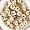Cuentas Cuadradas de Madera con Letras 26 Letras Inglesas Educación Temprana Infantil Joyería DIY Llavero Cadena para Teléfono Móvil Accesorios con Cuentas