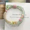 Pulsera de Flor de Durazno de Doble Capa para Hombres y Mujeres, Cordón Tejido Hecho a Mano, Se Puede Ensartar con Cuentas, Cuentas de Transferencia Doradas, Pulsera Ajustable para Niños