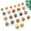 Antiga cor de esmalte dourado francês azul cozido esfera de óleo com furo passante conta barril conta espaçadora pulseira pingente contas acessórios diy