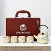 Bule de Chá em Porcelana Ru com Incrustações Douradas de Dunhuang com Alça, Quatro Xícaras, Conjunto em Caixa de Presente, Conjunto de Chá, Reunião Anual da Empresa, Presente Corporativo, Celebração de Aniversário