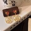 Pendientes de hoja hueca con forma de rosa de aceite de gota de oro de estilo japonés para mujer, estilo Hong Kong, personalidad retro, temperamento exagerado, pendientes de aguja de plata de moda