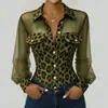 Modelo 2026 Transfronteiriço Europeu e Americano Amazon Patchwork Estampa de Leopardo Bolso de Rede Elegante Camisa de Botão