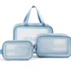 Bolsa de aseo transparente impermeable de PU, bolsa de almacenamiento de cosméticos de gran capacidad para viajes, bolsa de aseo portátil de alta gama para mujer