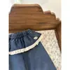 Nuevo abrigo de cuadros patchwork estilo coreano para niñas con cuello azul marino, chaqueta infantil linda y a la moda para primavera/otoño