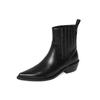 Botas Chelsea Femininas Bico Fino Salto Grosso Outono e Inverno 2023 Novas Couro de Vaca Marrom Salto Médio Estilo Britânico Botas de Cano Curto Botas Femininas Martin