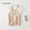 Promoção - Conjunto de duas peças para crianças macacão conjunto Roupas de verão para bebê Classe A roupas da moda listrado desenho animado menino