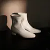 Botas de tornozelo elegantes e emagrecedoras estilo britânico de 4 cm, nova coleção outono/inverno 2026, bico quadrado, salto grosso, zíper traseiro, botas elásticas emagrecedoras