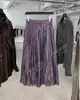 [Producto Destacado] Yuran 26 Estilo Nuevo de Principios de Primavera Dos Tonos Satinado Brillante Plisado Corte Asimétrico Cintura Elástica Falda Larga de Sirena