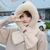 Nuevo gorro de invierno para mujer, bufanda linda de felpa, calentador de cuello integrado grueso, gorro de felpa para ciclismo, gorro cálido con protección para los oídos
