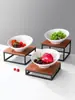 Mesa de Buffet de Madera Plato para Ensalada de Frutas Cerámica Lujo Ligero Tres Niveles Fruta Hotel Bol para Platos Fríos Estante para Bol de Salsas para Hot Pot