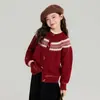 Suéter Cárdigan Jacquard Fair Isle para Niñas Pudding Haru Atmósfera Otoño e Invierno Nuevos Tops de Punto para Niños Top