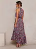 Vestido para mujer 2025 nuevo con cuello halter estampado de ondas y cordones